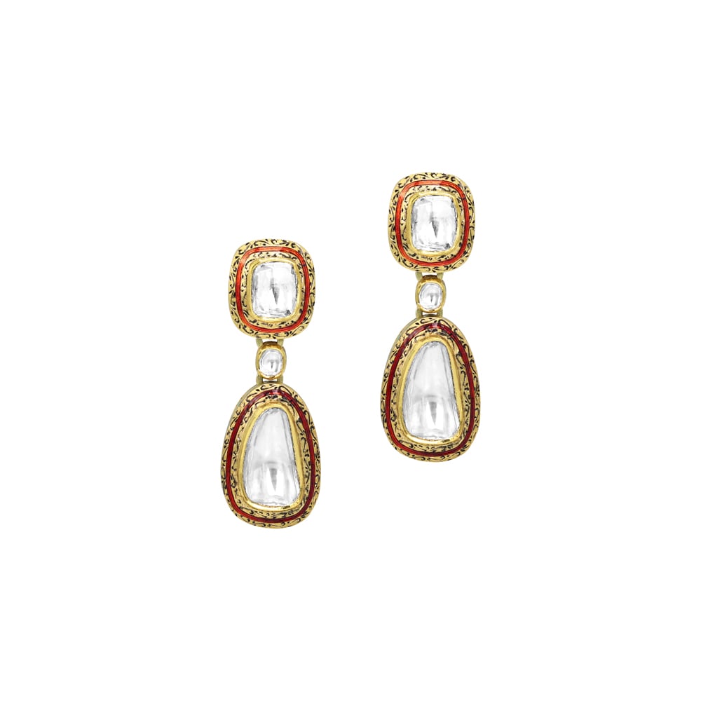 Uncut Diamond Polki Earrings with Red Enamel